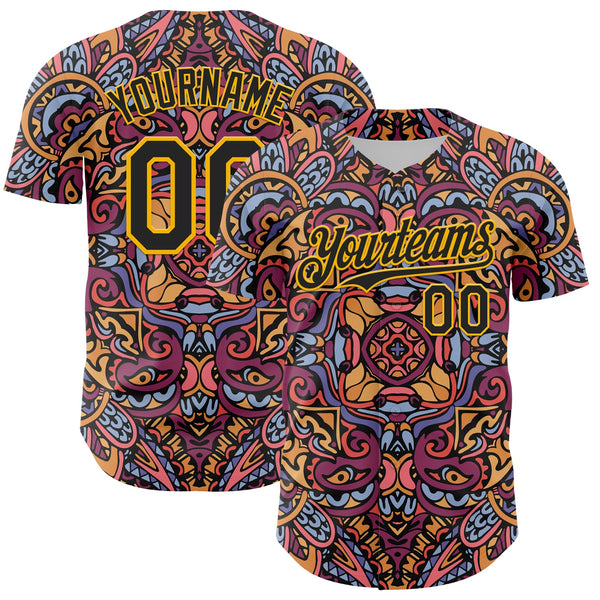 Maxcorners Custom Purple Black-Gold 3D Pattern Design Burner Costumes Exotic Premium Baseball Jersey LM0210