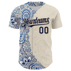 Maxcorners Custom Cream Navy Royal-Vegas Gold 3D Pattern Design Burner Costumes Paisley Premium Baseball Jersey LM0210