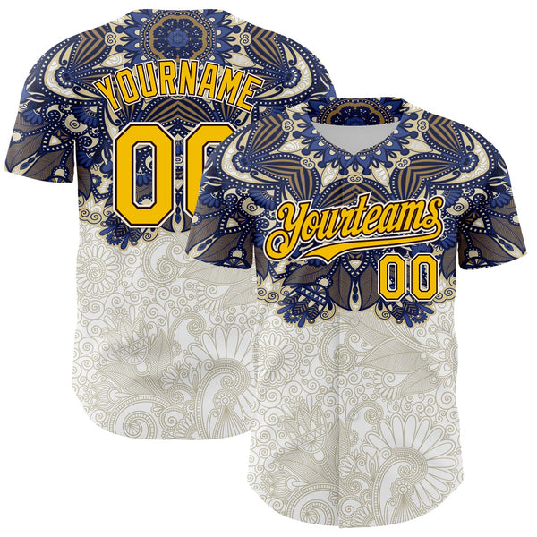 Maxcorners Custom White Yellow-Brown 3D Pattern Design Burner Costumes Paisley Premium Baseball Jersey LM0210