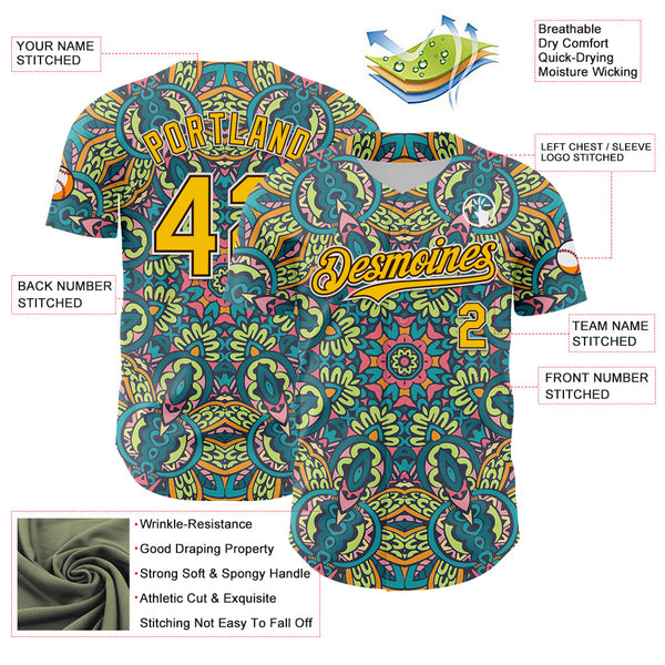 Maxcorners Custom Green Yellow Brown-White 3D Pattern Design Burner Costumes Exotic Premium Baseball Jersey LM0210
