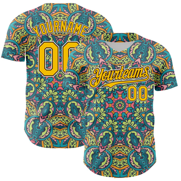 Maxcorners Custom Green Yellow Brown-White 3D Pattern Design Burner Costumes Exotic Premium Baseball Jersey LM0210
