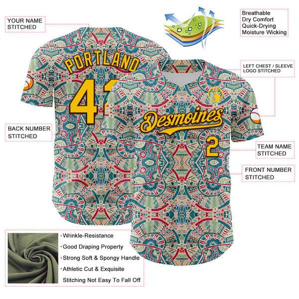 Maxcorners Custom Green Yellow-Brown 3D Pattern Design Burner Costumes Exotic Premium Baseball Jersey LM0210