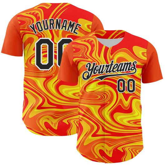 Maxcorners Custom Orange Black Gold-White 3D Pattern Design Rave Party Marble Lava Premium Baseball Jersey LM0210