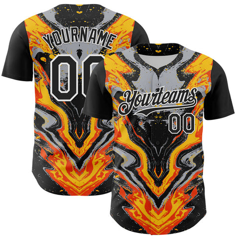 Maxcorners Custom Black Gray Orange Yellow-White 3D Pattern Design Rave Party Marble Lava Authentic Baseball Jersey
 LM0609