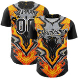 Maxcorners Custom Black Gray Orange Yellow-White 3D Pattern Design Rave Party Marble Lava Premium Baseball Jersey LM0210