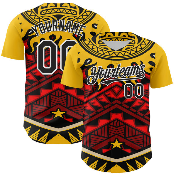 Maxcorners Custom Yellow Black Red-White 3D Pattern Design Rave Party Tribal Authentic Baseball Jersey
 LM0609