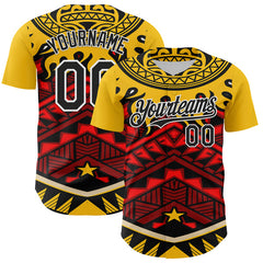 Maxcorners Custom Yellow Black Red-White 3D Pattern Design Rave Party Tribal Authentic Baseball Jersey LM0609