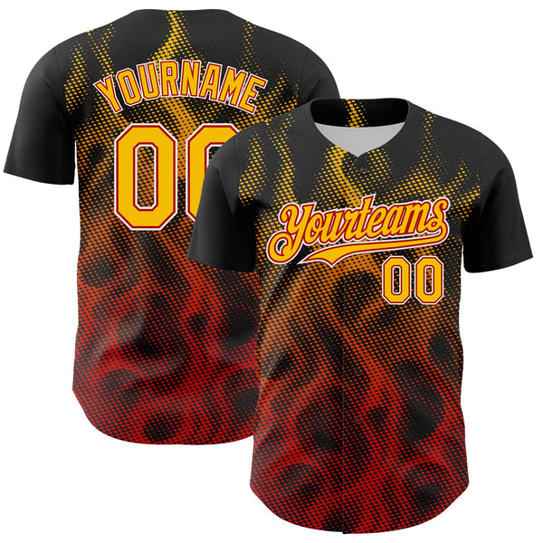 Maxcorners Custom Black Yellow Red-White 3D Pattern Design Rave Party Flame Premium Baseball Jersey LM0210