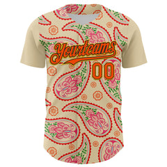Maxcorners Custom Cream Orange Black-Yellow 3D Pattern Design Rave Party Paisley Bandana Premium Baseball Jersey LM0210