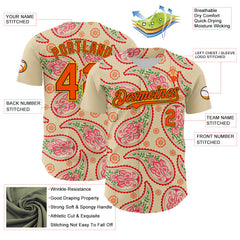 Maxcorners Custom Cream Orange Black-Yellow 3D Pattern Design Rave Party Paisley Bandana Premium Baseball Jersey LM0210