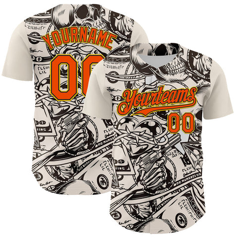 Maxcorners Custom White Orange Black-Yellow 3D Pattern Design Rave Party Vintage Cash Money Authentic Baseball Jersey
 LM0609