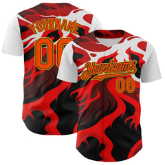 Maxcorners Custom White Orange Black-Yellow 3D Pattern Design Rave Party Flame Lava Premium Baseball Jersey LM0210