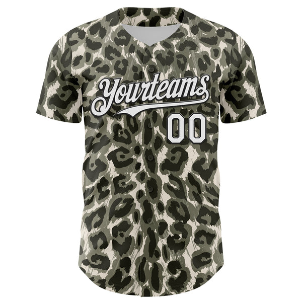 Maxcorners Custom Cream White-Black 3D Pattern Design Rave Party Animal Leopard Print Premium Baseball Jersey LM0210