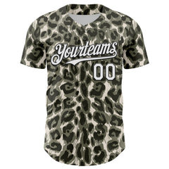 Maxcorners Custom Cream White-Black 3D Pattern Design Rave Party Animal Leopard Print Premium Baseball Jersey LM0210