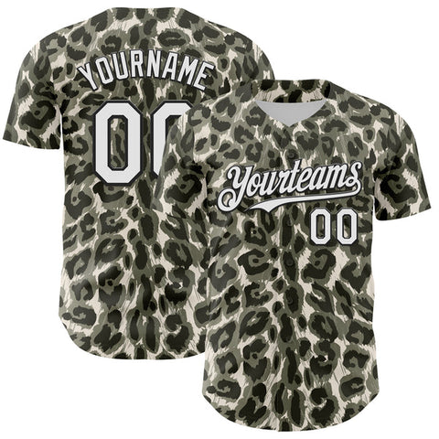 Maxcorners Custom Cream White-Black 3D Pattern Design Rave Party Animal Leopard Print Authentic Baseball Jersey
 LM0609