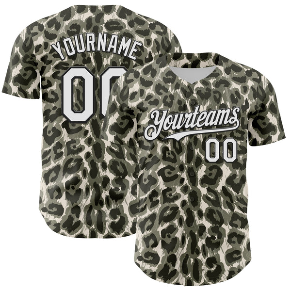Maxcorners Custom Cream White-Black 3D Pattern Design Rave Party Animal Leopard Print Premium Baseball Jersey LM0210