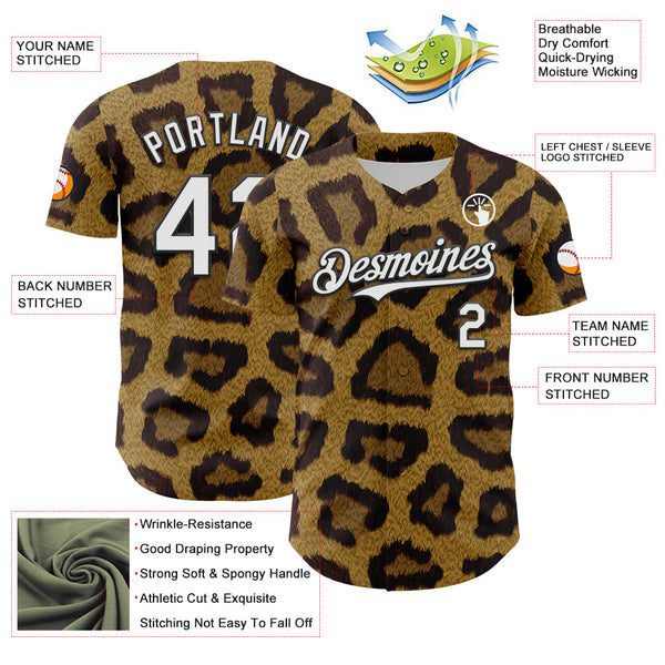 Maxcorners Custom Brown White-Black 3D Pattern Design Rave Party Animal Leopard Print Premium Baseball Jersey LM0210