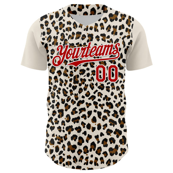 Maxcorners Custom Cream Red-White 3D Pattern Design Rave Party Animal Leopard Print Premium Baseball Jersey LM0210