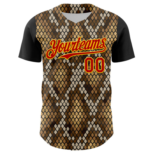 Maxcorners Custom Black Red-Gold 3D Pattern Design Rave Party Animal Snake Python Print Premium Baseball Jersey LM0210