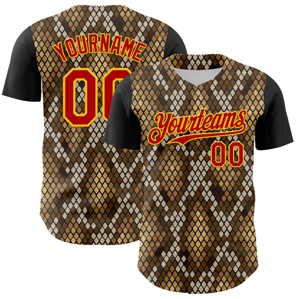 Maxcorners Custom Black Red-Gold 3D Pattern Design Rave Party Animal Snake Python Print Premium Baseball Jersey LM0210