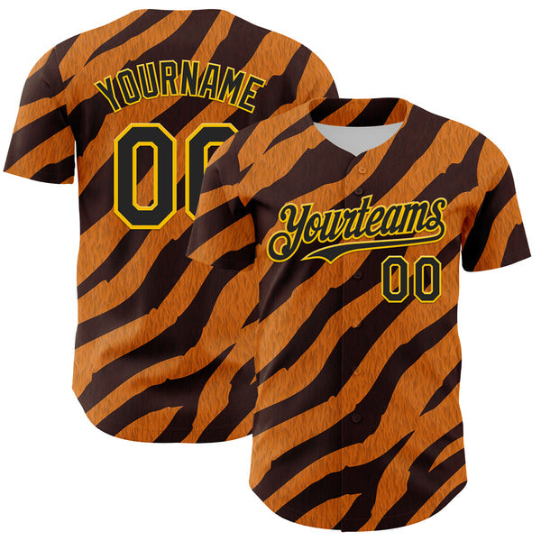 Maxcorners Custom Orange Black-Gold 3D Pattern Design Rave Party Tiger Print Authentic Baseball Jersey
 LM0609