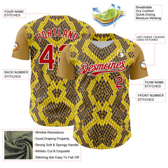Maxcorners Custom Yellow Red Black-White 3D Pattern Design Rave Party Animal Snake Python Print Premium Baseball Jersey LM0210