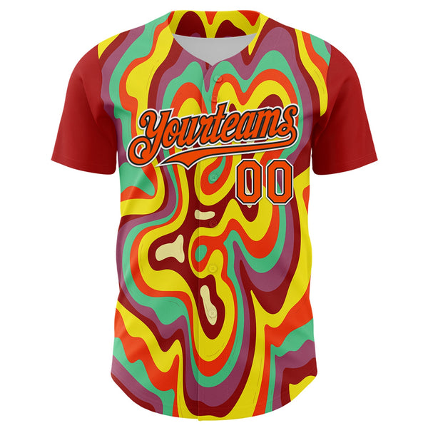 Maxcorners Custom Red Orange Black-White 3D Pattern Design Rave Party Marble Lava Premium Baseball Jersey LM0210