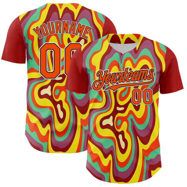 Maxcorners Custom Red Orange Black-White 3D Pattern Design Rave Party Marble Lava Premium Baseball Jersey LM0210