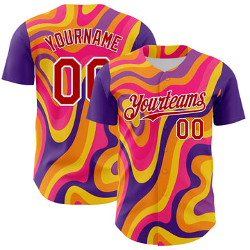 Maxcorners Custom Purple Red-White 3D Pattern Design Rave Party Marble Lava Premium Baseball Jerseys LM0210