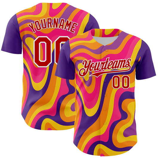 Maxcorners Custom Purple Red-White 3D Pattern Design Rave Party Marble Lava Premium Baseball Jerseys LM0210