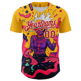 Maxcorners Custom Gold Red-White 3D Pattern Design Rave Party Trippy Disco Premium Baseball Jersey LM0210