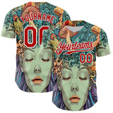 Maxcorners Custom Green Red-White 3D Pattern Design Rave Party Trippy Magic Mushroom Authentic Baseball Jersey
 LM0609