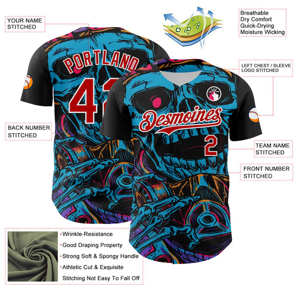 Maxcorners Custom Black Red-White 3D Pattern Design Burner Costumes Horror Skull Premium Baseball Jersey LM0210
