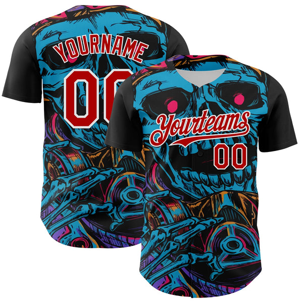 Maxcorners Custom Black Red-White 3D Pattern Design Burner Costumes Horror Skull Premium Baseball Jersey LM0210