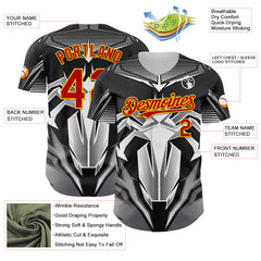 Maxcorners Custom Black Red-Yellow 3D Pattern Design Burner Costumes Mecha Premium Baseball Jersey LM0210