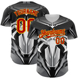 Maxcorners Custom Black Red-Yellow 3D Pattern Design Burner Costumes Mecha Premium Baseball Jersey LM0210