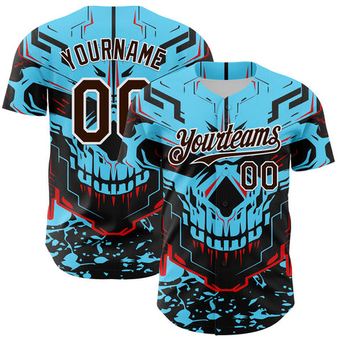 Maxcorners Custom Blue Brown-White 3D Pattern Design Burner Costumes Cyber Skull Authentic Baseball Jersey
 LM0609