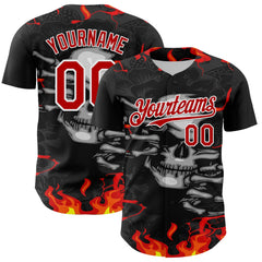 Maxcorners Custom Black Red-White 3D Pattern Design Burner Costumes Hellfire Skull Premium Baseball Jersey LM0210