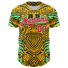 Maxcorners Custom Gold Red Black Green-White 3D Pattern Design Burner Costumes Tribal Premium Baseball Jersey LM0210