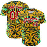 Maxcorners Custom Gold Red Black Green-White 3D Pattern Design Burner Costumes Tribal Premium Baseball Jersey LM0210