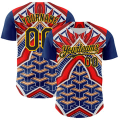 Maxcorners Custom Blue Black Red-Yellow 3D Pattern Design Burner Costumes Tribal Premium Baseball Jersey LM0210