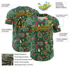 Maxcorners Custom Kelly Green Black-Yellow 3D Pattern Design Burner Costumes Paisley Bandana Premium Baseball Jersey LM0210