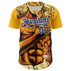 Maxcorners Custom Gold Navy-White 3D Pattern Design Burner Costumes Flame Premium Baseball Jersey LM0210