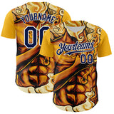Maxcorners Custom Gold Navy-White 3D Pattern Design Burner Costumes Flame Authentic Baseball Jersey
 LM0609