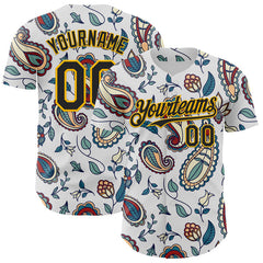 Maxcorners Custom White Black-Yellow 3D Pattern Design Burner Costumes Paisley Bandana Authentic Baseball Jersey LM0609