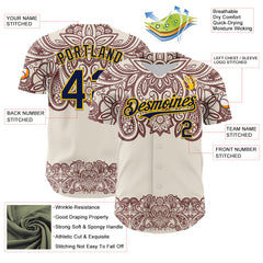 Maxcorners Custom Cream Navy Red-Yellow 3D Pattern Design Burner Costumes Paisley Bandana Premium Baseball Jersey LM0210