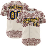 Maxcorners Custom Cream Navy Red-Yellow 3D Pattern Design Burner Costumes Paisley Bandana Authentic Baseball Jersey
 LM0609