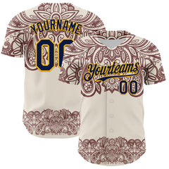 Maxcorners Custom Cream Navy Red-Yellow 3D Pattern Design Burner Costumes Paisley Bandana Authentic Baseball Jersey LM0609