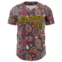 Maxcorners Custom Steel Gray Black-Yellow 3D Pattern Design Burner Costumes Paisley Bandana Premium Baseball Jersey LM0210