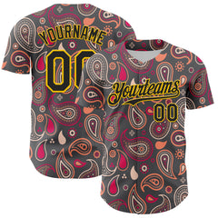 Maxcorners Custom Steel Gray Black-Yellow 3D Pattern Design Burner Costumes Paisley Bandana Premium Baseball Jersey LM0210